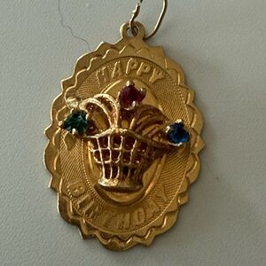 Beautiful Solid 14k Solid Yellow Gold “Happy Birthday” Charm/Pendant w 3 Stones